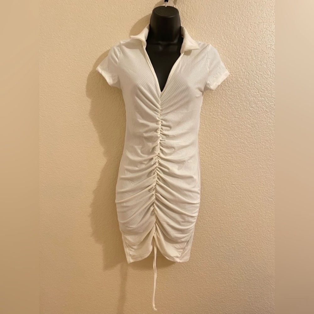 V Neck Ruched Dress short sleeve NWT
